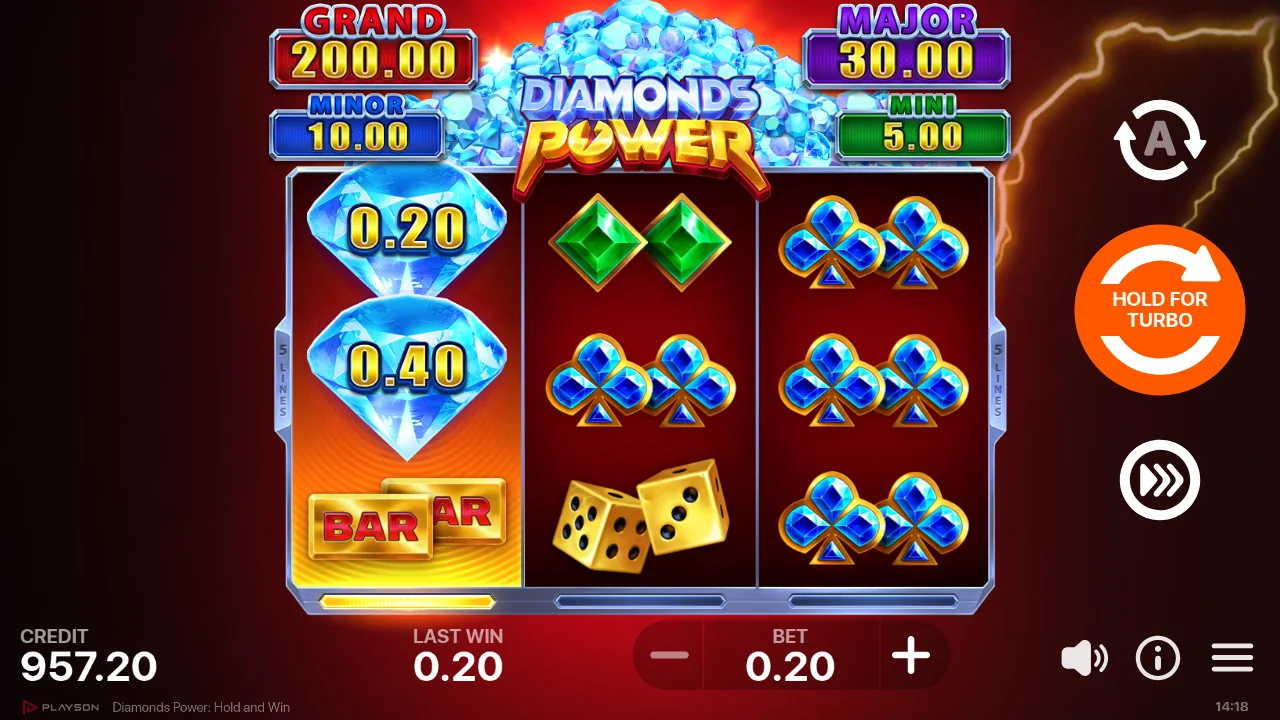 Diamonds Power: Hold and Win 3x3 base game grid at spin 100 of the session