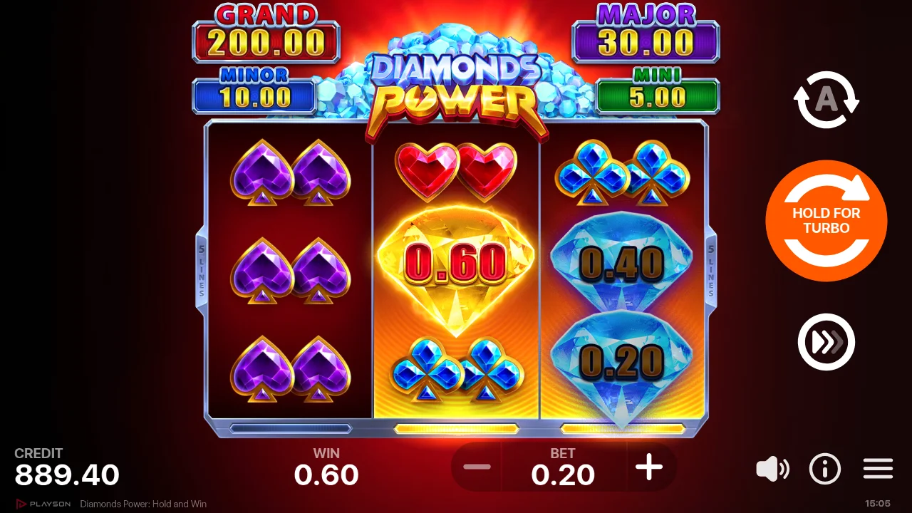 Diamonds Power: Hold and Win 3x3 base game grid at spin 900 of the session
